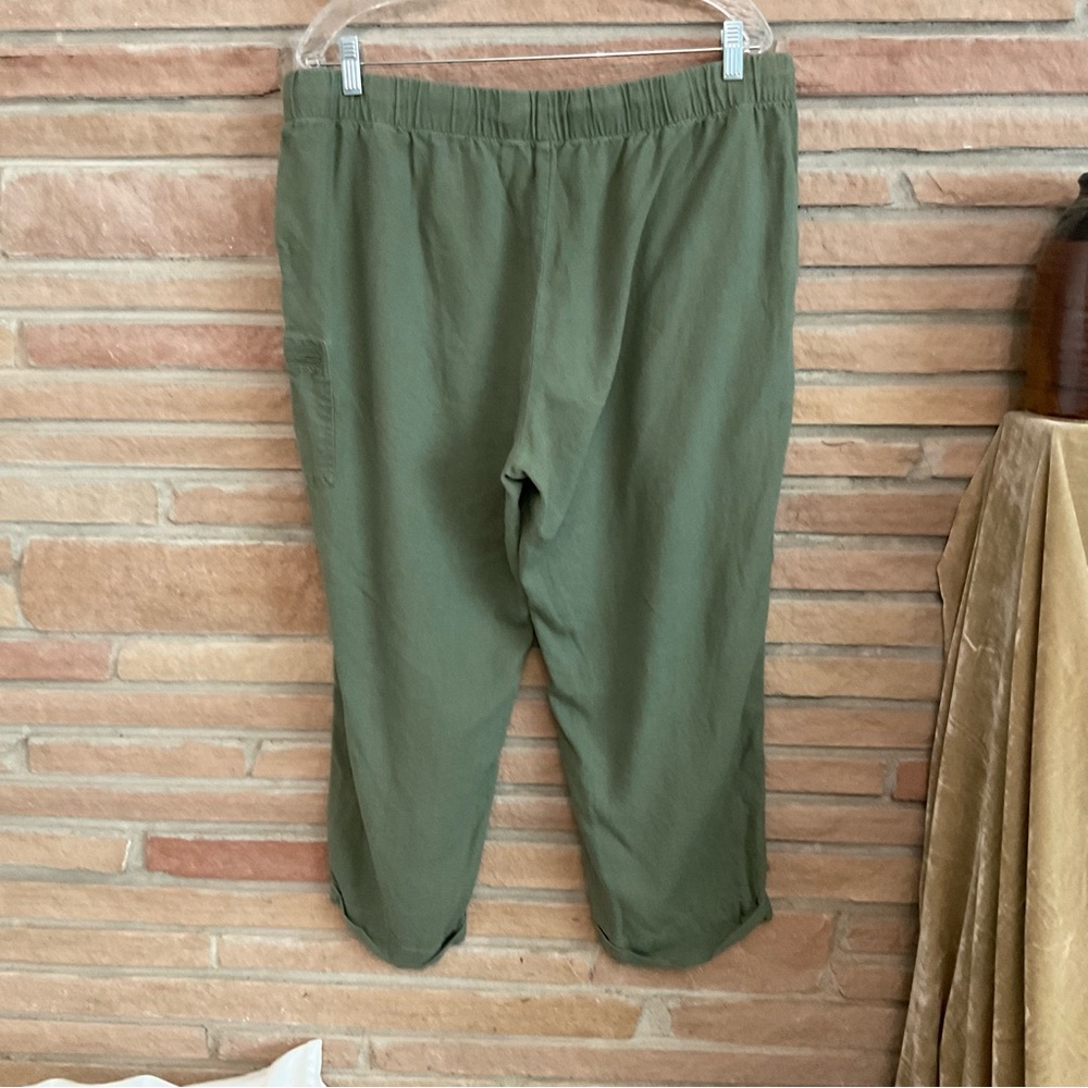 Ellen Tracy Linen Blend Pull On Pants Green Petite XL - Picture 3 of 6